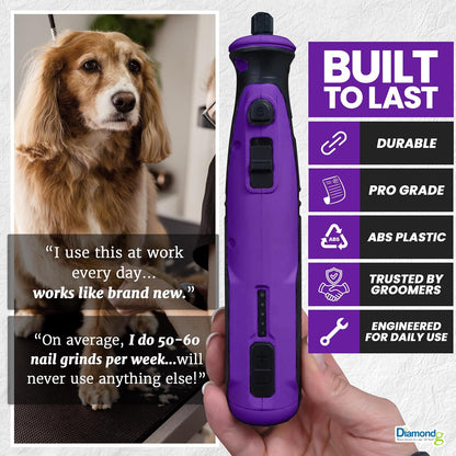 Cordless Dog Nail Grinder - Quiet Sound with LED Light, Blue