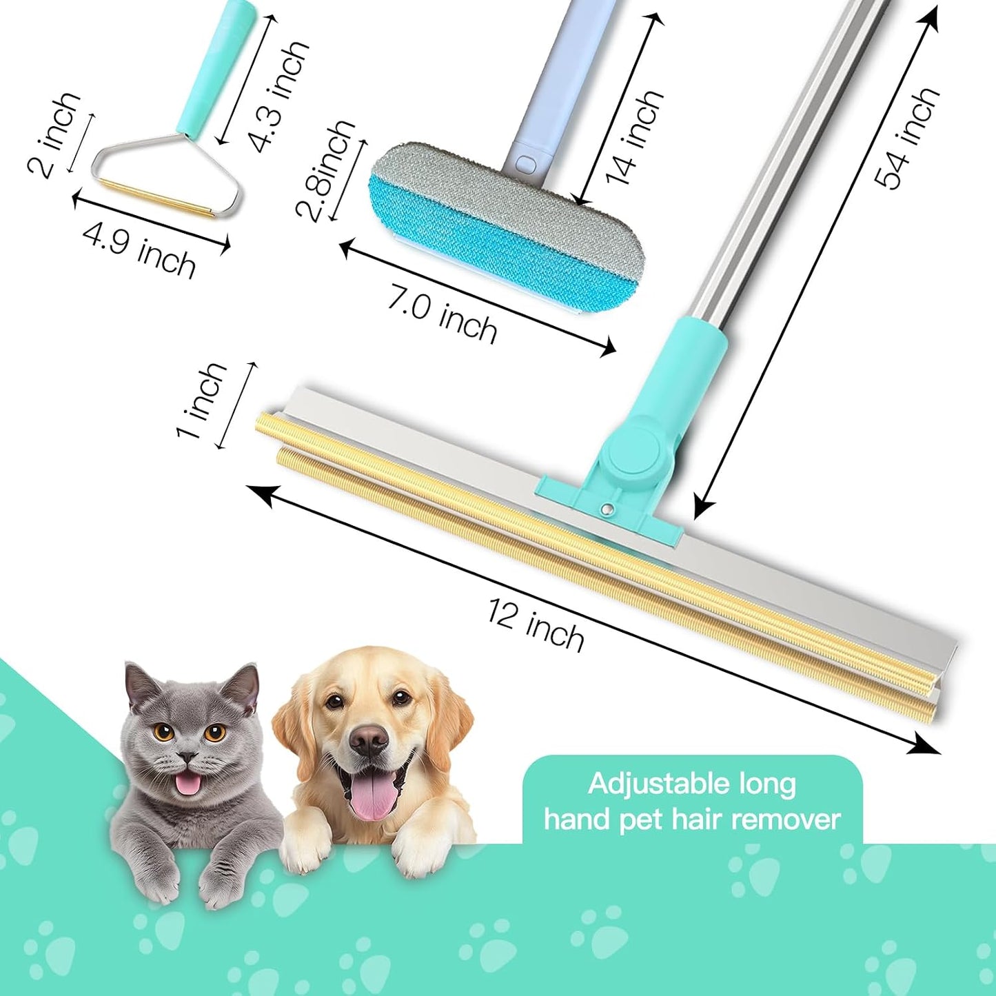Carpet Rake for Pet Hair Removal 3 in 1 Reusable Dog Cat Hair Remover Scraper with Adjustable Long Handle, Carpet Clean Brushes&Cat Dog Fur Rakes Scraper Broom for Couch, Rugs, Mats and Cars