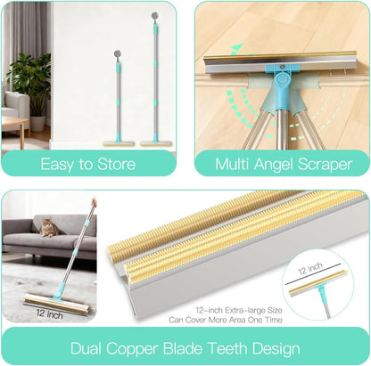 Carpet Rake for Pet Hair Removal 3 in 1 Reusable Dog Cat Hair Remover Scraper with Adjustable Long Handle, Carpet Clean Brushes&Cat Dog Fur Rakes Scraper Broom for Couch, Rugs, Mats and Cars