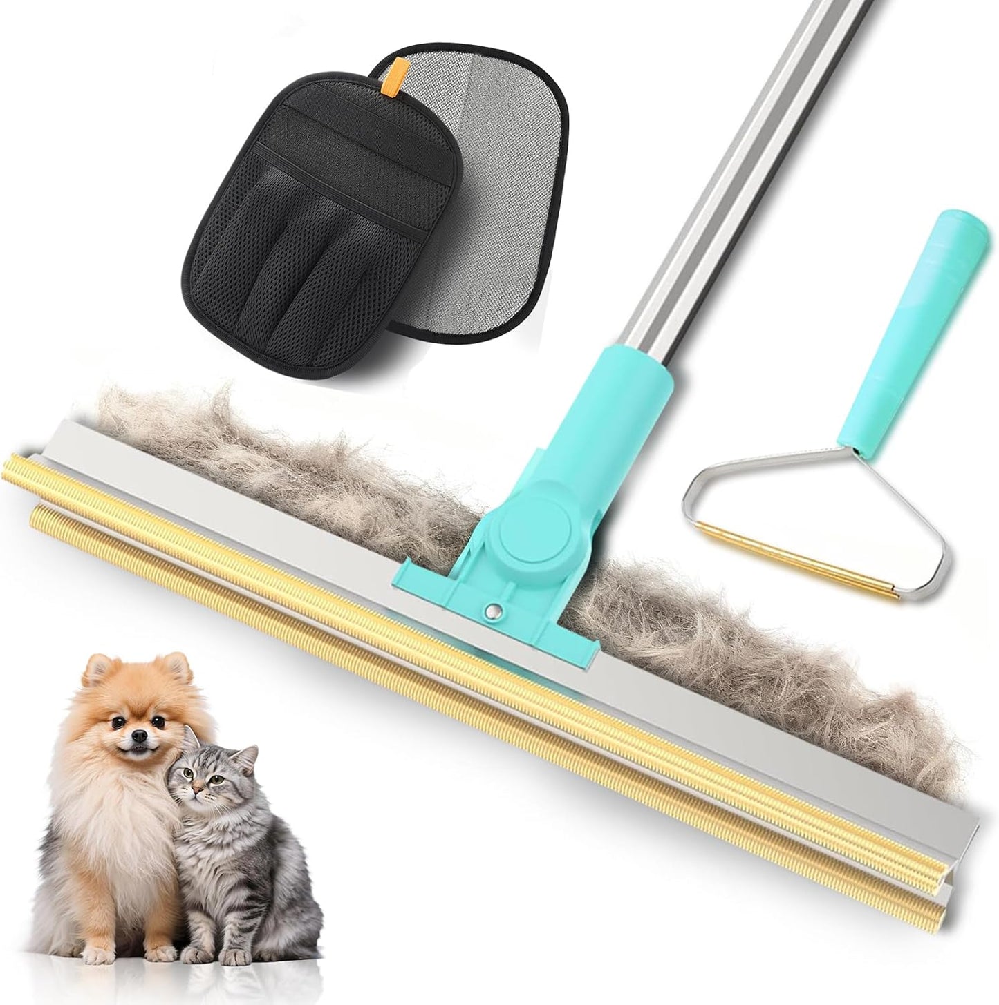Carpet Rake for Pet Hair Removal 3 in 1 Reusable Dog Cat Hair Remover Scraper with Adjustable Long Handle, Carpet Clean Brushes&Cat Dog Fur Rakes Scraper Broom for Couch, Rugs, Mats and Cars