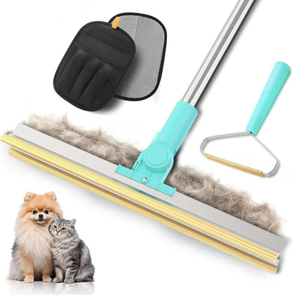 Carpet Rake for Pet Hair Removal 3 in 1 Reusable Dog Cat Hair Remover Scraper with Adjustable Long Handle, Carpet Clean Brushes&Cat Dog Fur Rakes Scraper Broom for Couch, Rugs, Mats and Cars