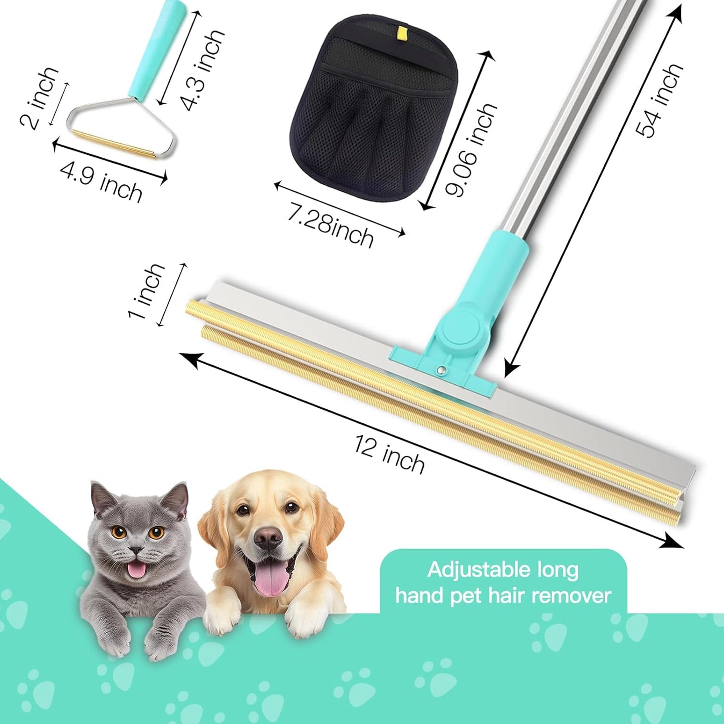 Carpet Rake for Pet Hair Removal 3 in 1 Reusable Dog Cat Hair Remover Scraper with Adjustable Long Handle, Carpet Clean Brushes&Cat Dog Fur Rakes Scraper Broom for Couch, Rugs, Mats and Cars