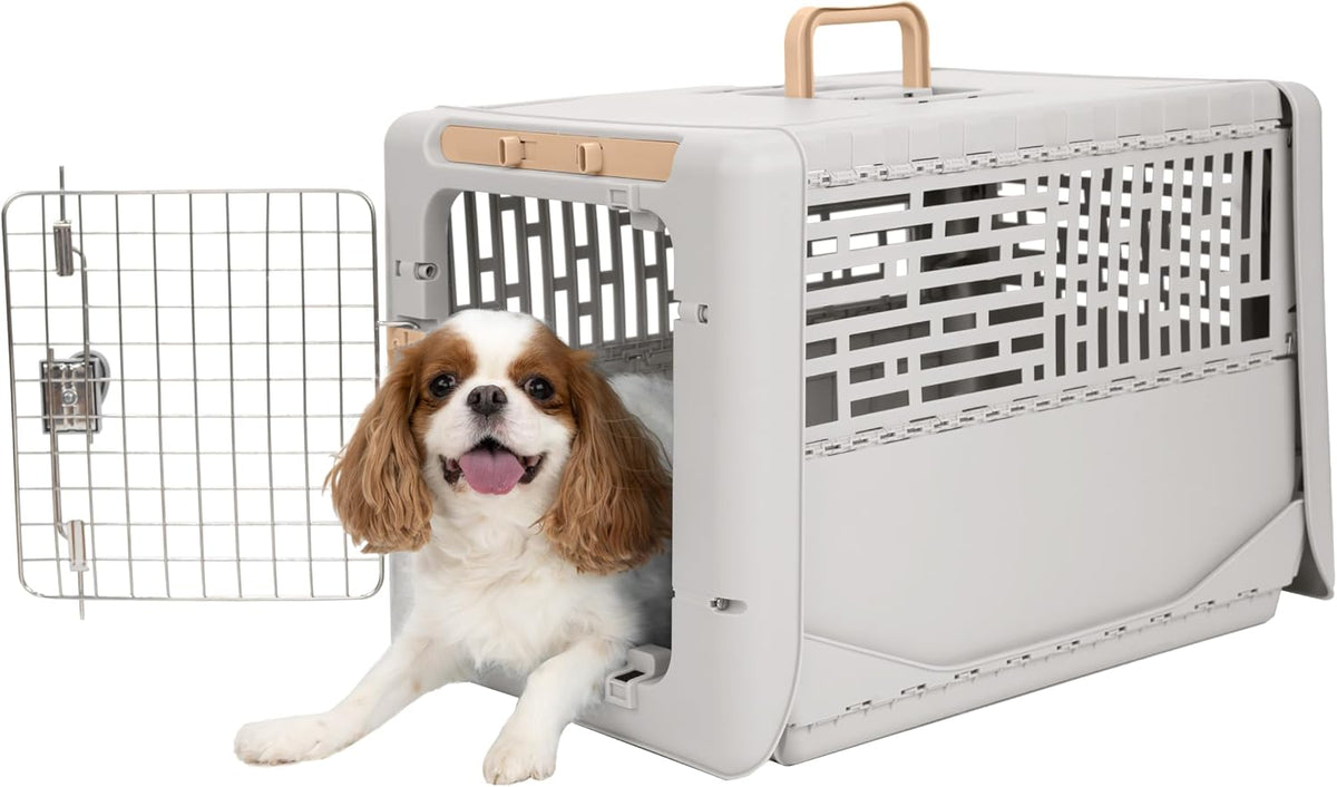 Collapsible Small Pet Travel Carrier (Tan), Hard-Sided Kennel for Small Dogs, Puppies, Cats, Kittens, Animals up to 25lbs, Washable Home & Outdoor Pet Crate, 24.5"L x 16.5"W x 16"H