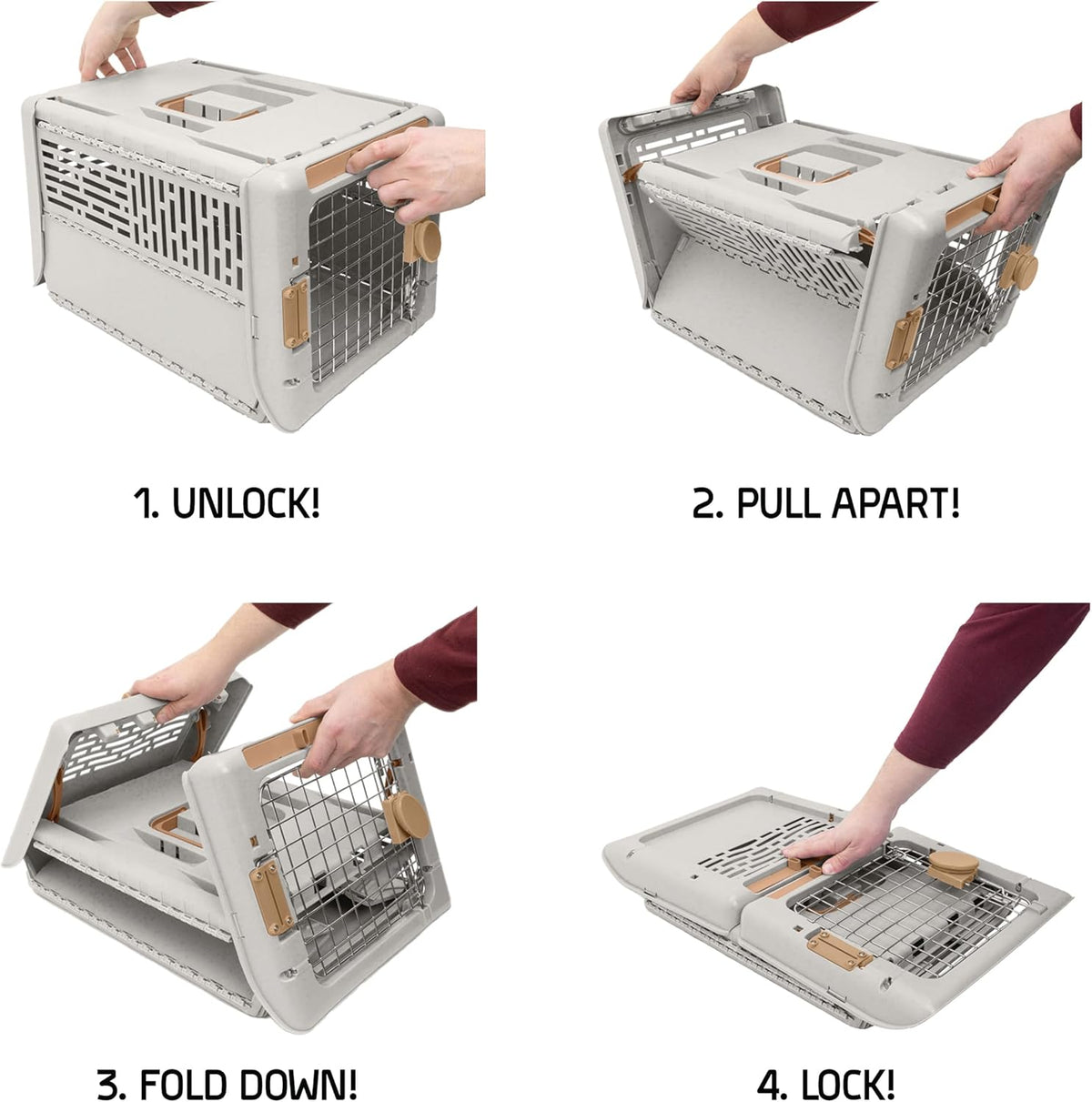 Collapsible Small Pet Travel Carrier (Tan), Hard-Sided Kennel for Small Dogs, Puppies, Cats, Kittens, Animals up to 25lbs, Washable Home & Outdoor Pet Crate, 24.5"L x 16.5"W x 16"H
