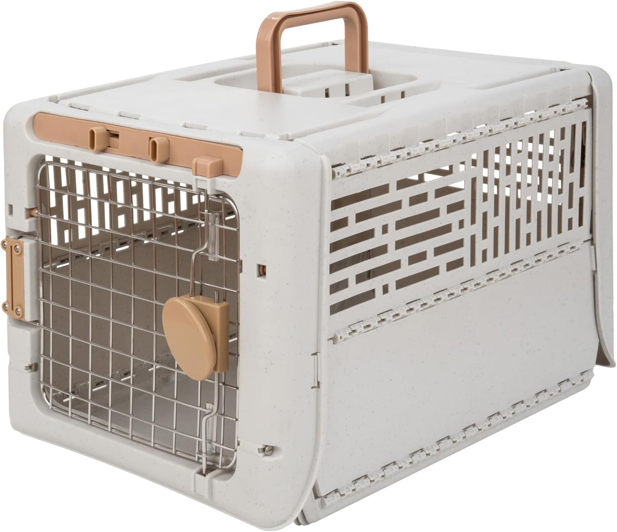 Collapsible Small Pet Travel Carrier (Tan), Hard-Sided Kennel for Small Dogs, Puppies, Cats, Kittens, Animals up to 25lbs, Washable Home & Outdoor Pet Crate, 24.5"L x 16.5"W x 16"H