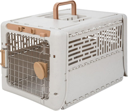 Collapsible Small Pet Travel Carrier (Tan), Hard-Sided Kennel for Small Dogs, Puppies, Cats, Kittens, Animals up to 25lbs, Washable Home & Outdoor Pet Crate, 24.5"L x 16.5"W x 16"H