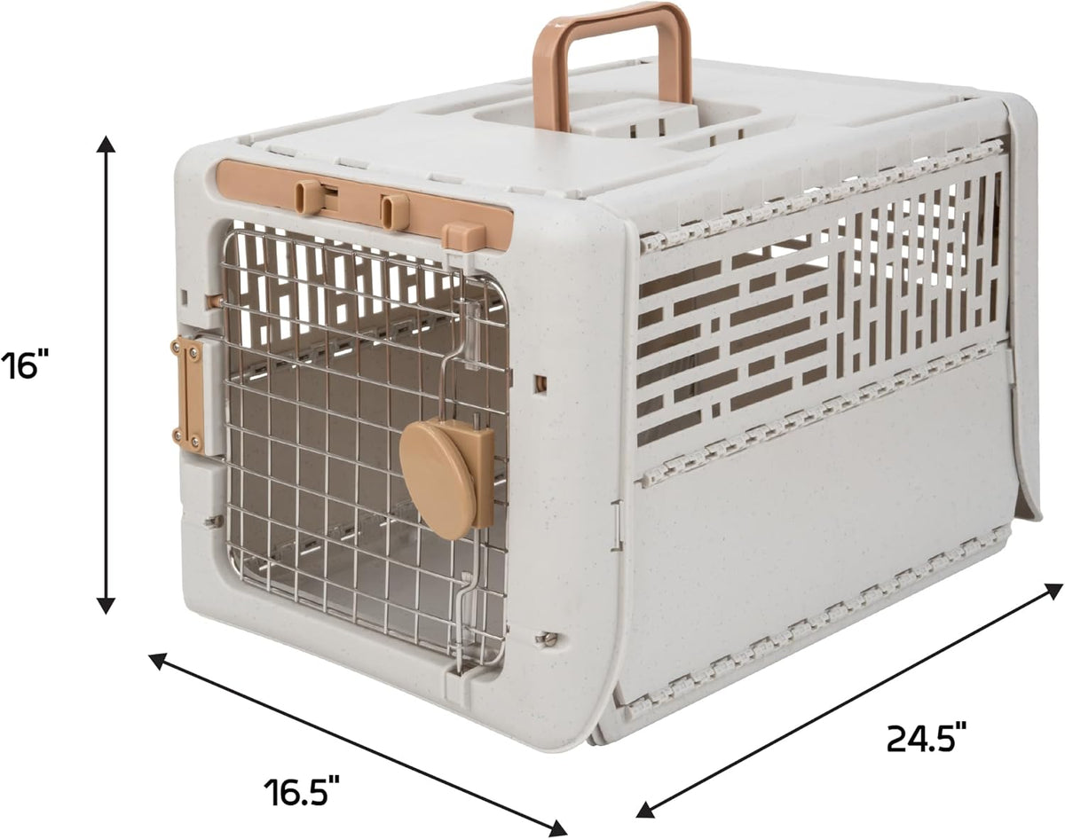 Collapsible Small Pet Travel Carrier (Tan), Hard-Sided Kennel for Small Dogs, Puppies, Cats, Kittens, Animals up to 25lbs, Washable Home & Outdoor Pet Crate, 24.5"L x 16.5"W x 16"H