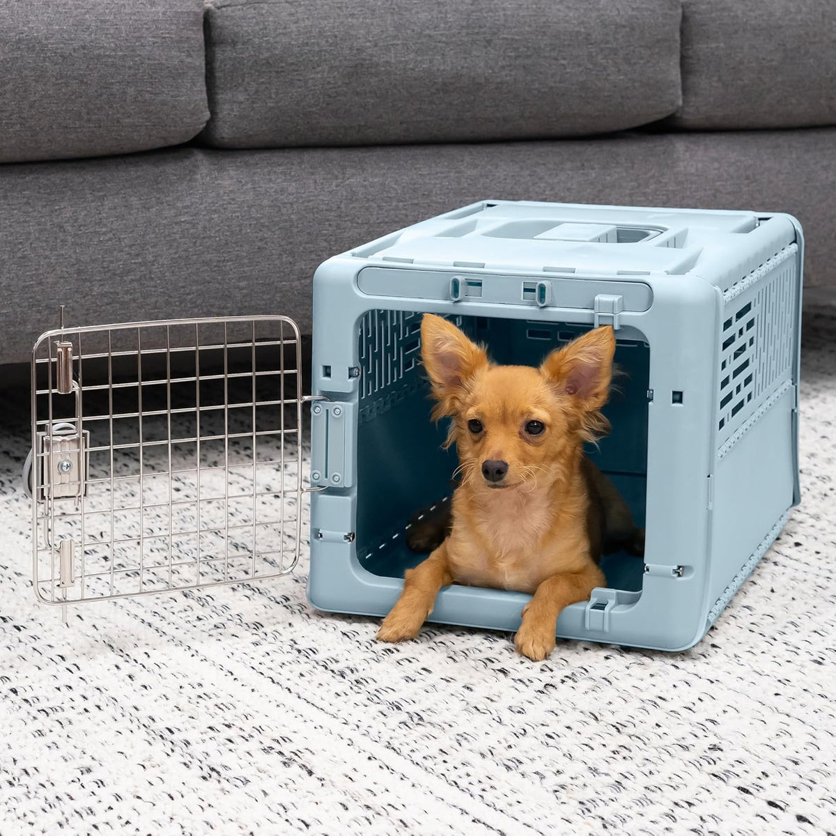 Collapsible Small Pet Travel Carrier (Tan), Hard-Sided Kennel for Small Dogs, Puppies, Cats, Kittens, Animals up to 25lbs, Washable Home & Outdoor Pet Crate, 24.5"L x 16.5"W x 16"H