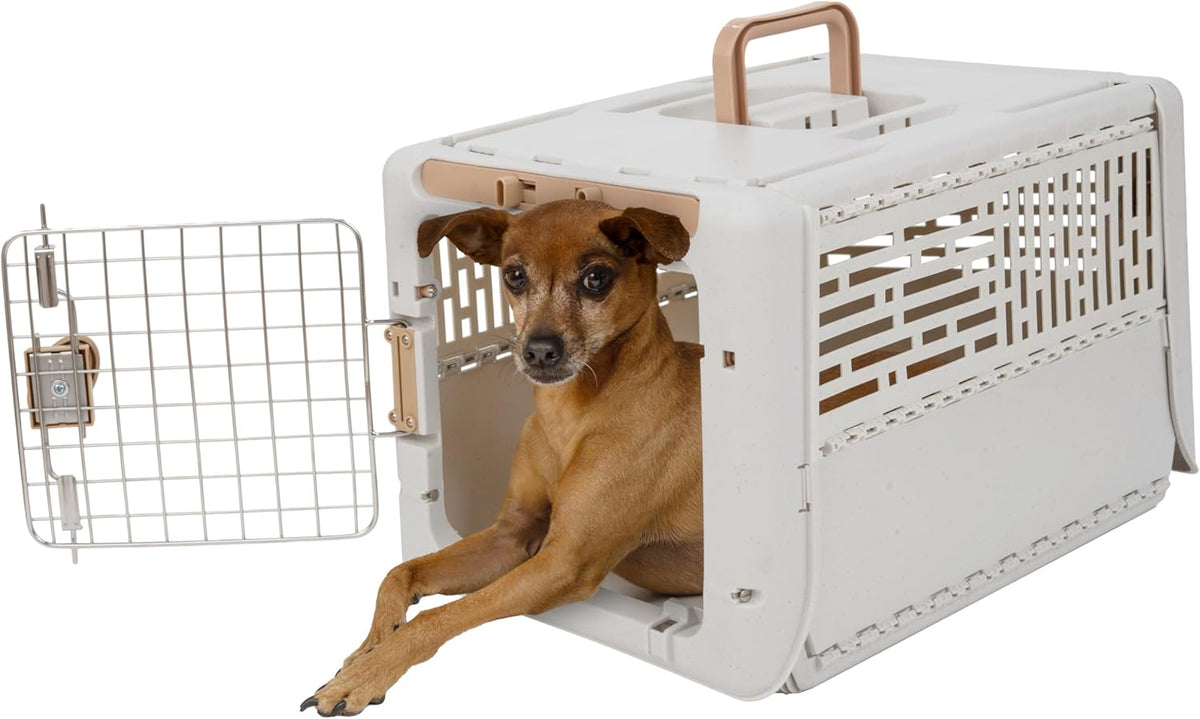 Collapsible Small Pet Travel Carrier (Tan), Hard-Sided Kennel for Small Dogs, Puppies, Cats, Kittens, Animals up to 25lbs, Washable Home & Outdoor Pet Crate, 24.5"L x 16.5"W x 16"H