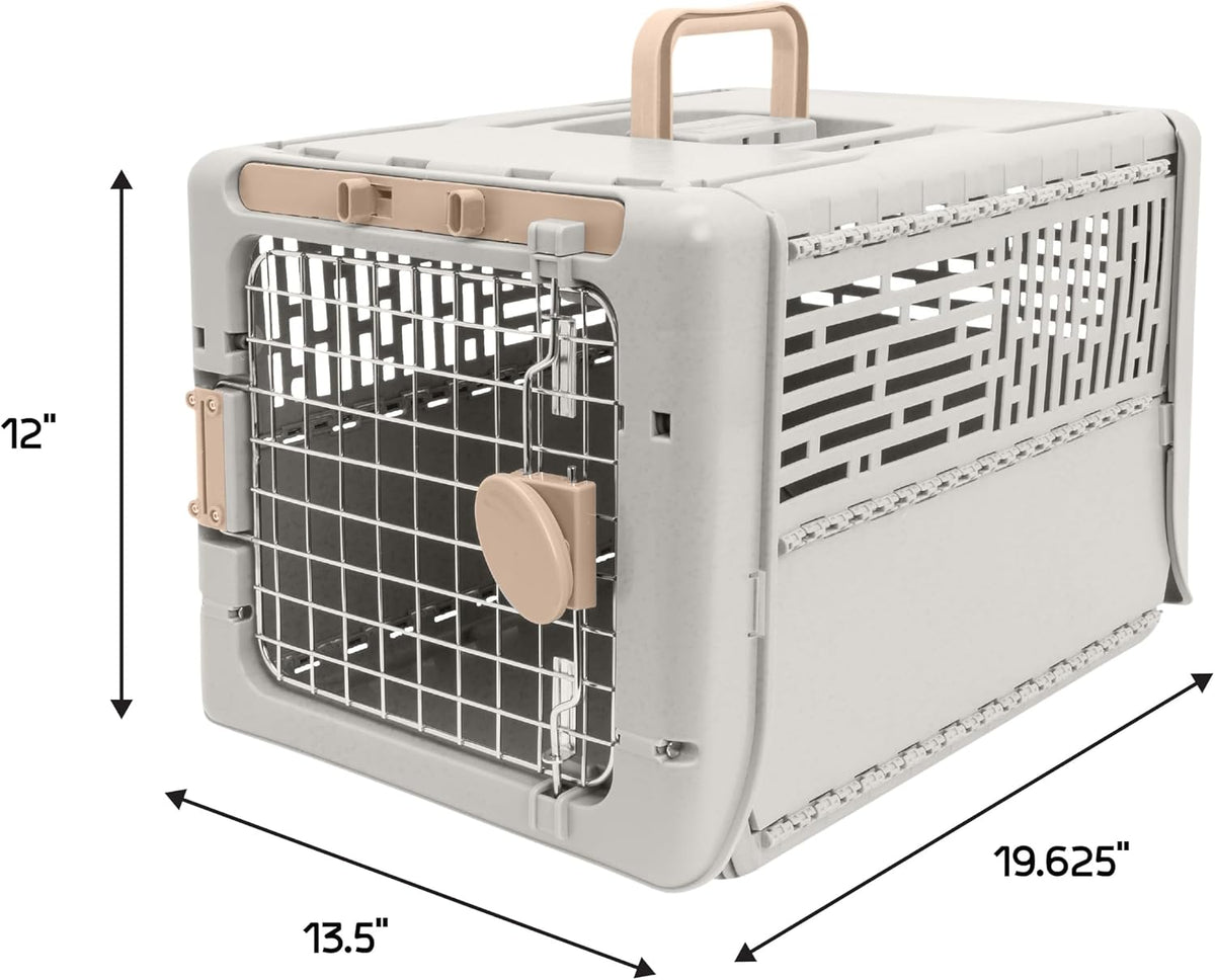 Collapsible Small Pet Travel Carrier (Tan), Hard-Sided Kennel for Small Dogs, Puppies, Cats, Kittens, Animals up to 25lbs, Washable Home & Outdoor Pet Crate, 24.5"L x 16.5"W x 16"H