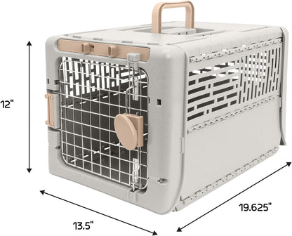 Collapsible Small Pet Travel Carrier (Tan), Hard-Sided Kennel for Small Dogs, Puppies, Cats, Kittens, Animals up to 25lbs, Washable Home & Outdoor Pet Crate, 24.5"L x 16.5"W x 16"H