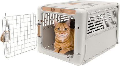 Collapsible Small Pet Travel Carrier (Tan), Hard-Sided Kennel for Small Dogs, Puppies, Cats, Kittens, Animals up to 25lbs, Washable Home & Outdoor Pet Crate, 24.5"L x 16.5"W x 16"H