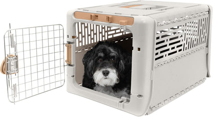Collapsible Small Pet Travel Carrier (Tan), Hard-Sided Kennel for Small Dogs, Puppies, Cats, Kittens, Animals up to 25lbs, Washable Home & Outdoor Pet Crate, 24.5"L x 16.5"W x 16"H