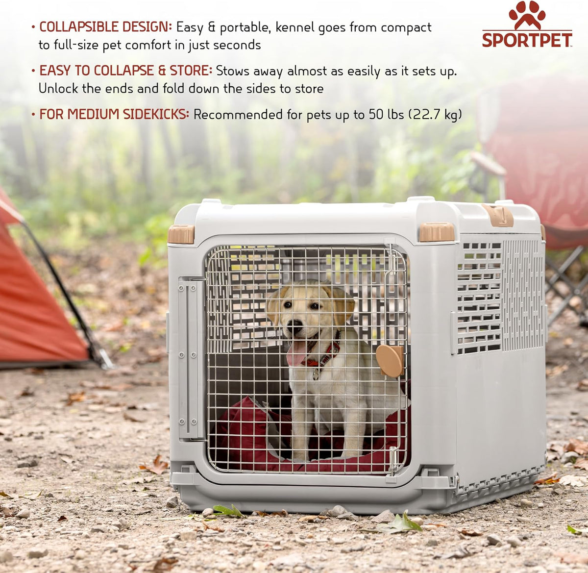 Collapsible Small Pet Travel Carrier (Tan), Hard-Sided Kennel for Small Dogs, Puppies, Cats, Kittens, Animals up to 25lbs, Washable Home & Outdoor Pet Crate, 24.5"L x 16.5"W x 16"H