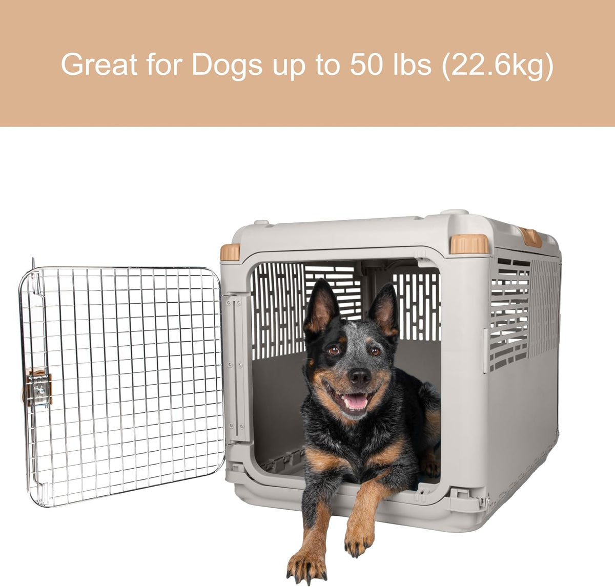 Collapsible Small Pet Travel Carrier (Tan), Hard-Sided Kennel for Small Dogs, Puppies, Cats, Kittens, Animals up to 25lbs, Washable Home & Outdoor Pet Crate, 24.5"L x 16.5"W x 16"H