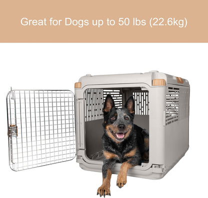 Collapsible Small Pet Travel Carrier (Tan), Hard-Sided Kennel for Small Dogs, Puppies, Cats, Kittens, Animals up to 25lbs, Washable Home & Outdoor Pet Crate, 24.5"L x 16.5"W x 16"H
