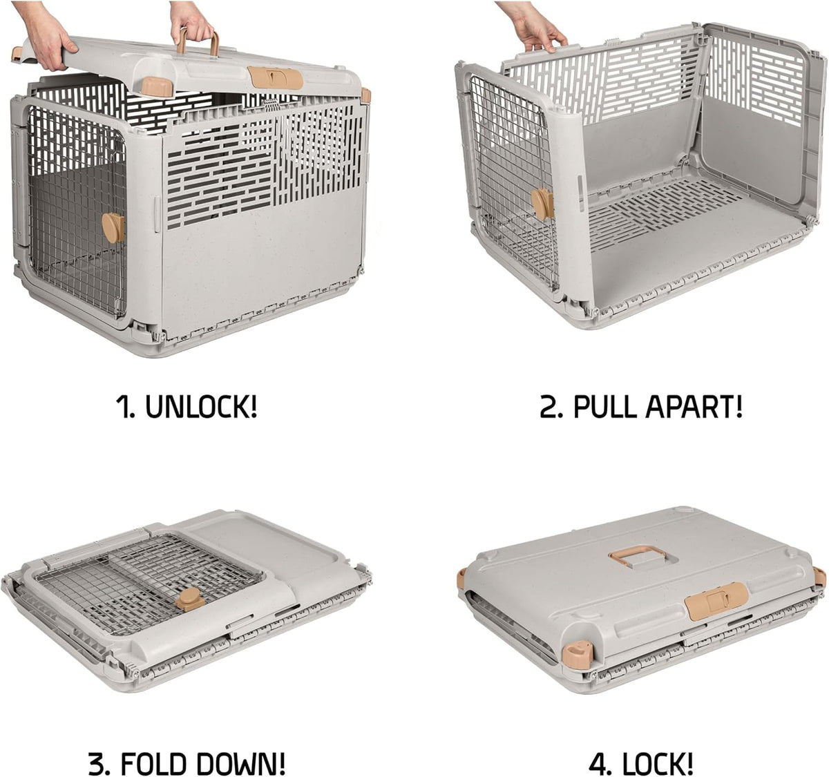 Collapsible Small Pet Travel Carrier (Tan), Hard-Sided Kennel for Small Dogs, Puppies, Cats, Kittens, Animals up to 25lbs, Washable Home & Outdoor Pet Crate, 24.5"L x 16.5"W x 16"H