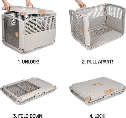 Collapsible Small Pet Travel Carrier (Tan), Hard-Sided Kennel for Small Dogs, Puppies, Cats, Kittens, Animals up to 25lbs, Washable Home & Outdoor Pet Crate, 24.5"L x 16.5"W x 16"H