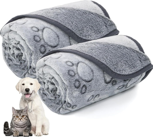 2 Pack Dog Blanket for Small Medium Dogs, Soft Washable Fleece Pet Blankets with Paw Print, Puppy & Cat Blanket for Bed Couch Sofa, 24"x32"