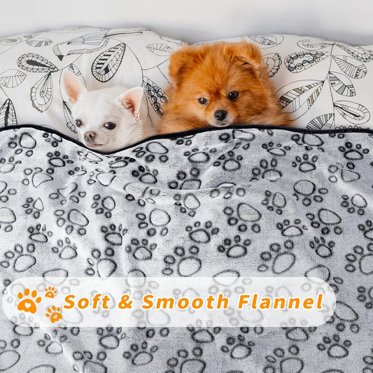 2 Pack Dog Blanket for Small Medium Dogs, Soft Washable Fleece Pet Blankets with Paw Print, Puppy & Cat Blanket for Bed Couch Sofa, 24"x32"