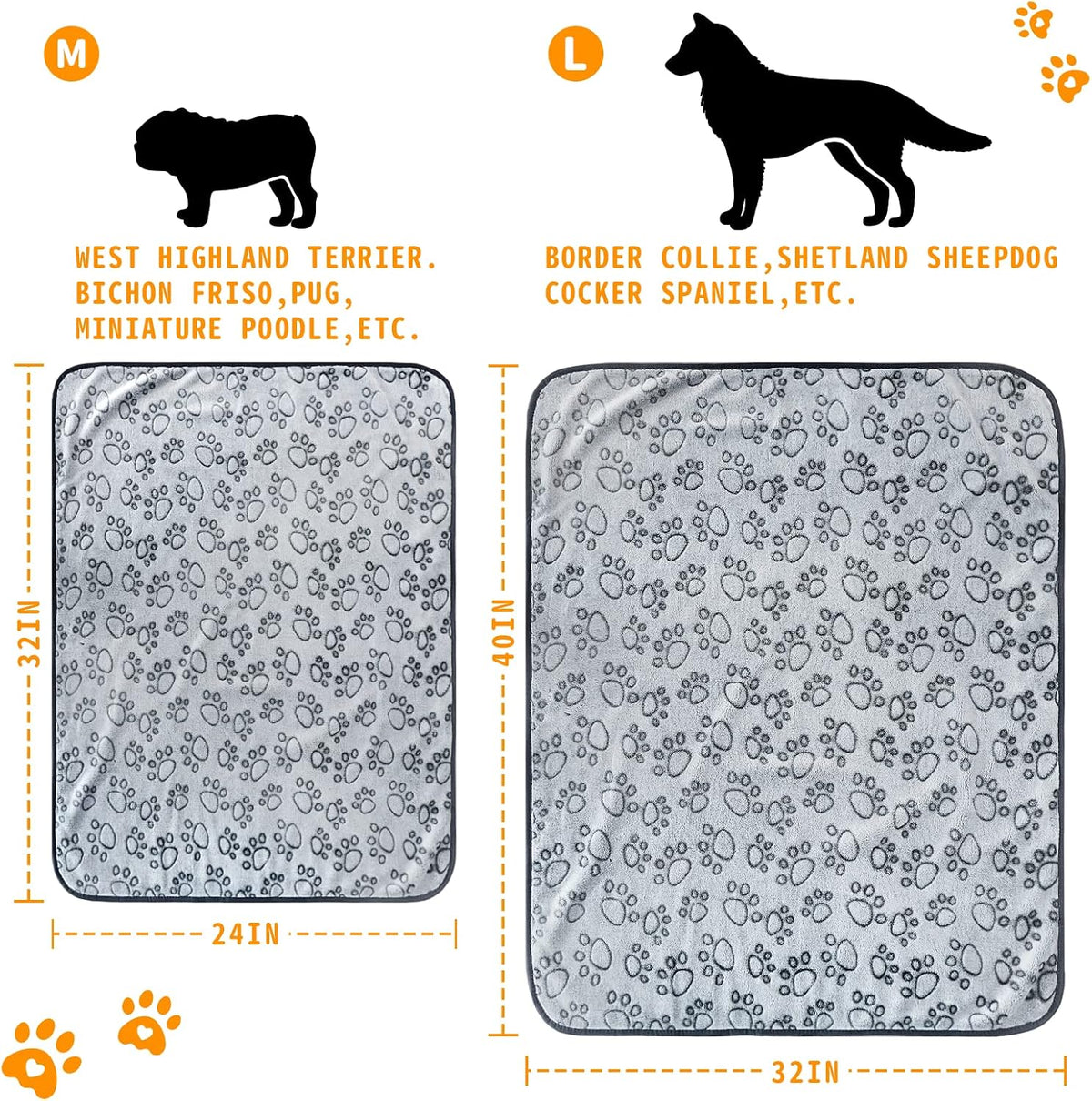 2 Pack Dog Blanket for Small Medium Dogs, Soft Washable Fleece Pet Blankets with Paw Print, Puppy & Cat Blanket for Bed Couch Sofa, 24"x32"