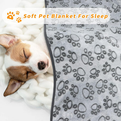 2 Pack Dog Blanket for Small Medium Dogs, Soft Washable Fleece Pet Blankets with Paw Print, Puppy & Cat Blanket for Bed Couch Sofa, 24"x32"