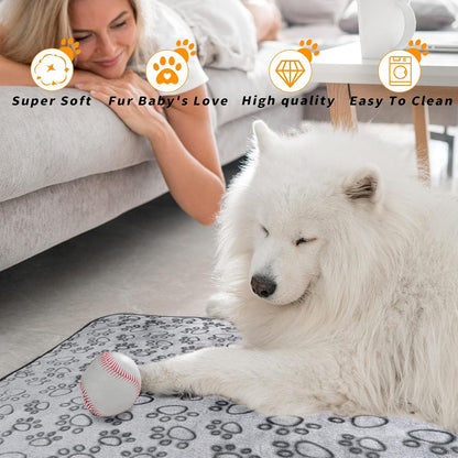 2 Pack Dog Blanket for Small Medium Dogs, Soft Washable Fleece Pet Blankets with Paw Print, Puppy & Cat Blanket for Bed Couch Sofa, 24"x32"