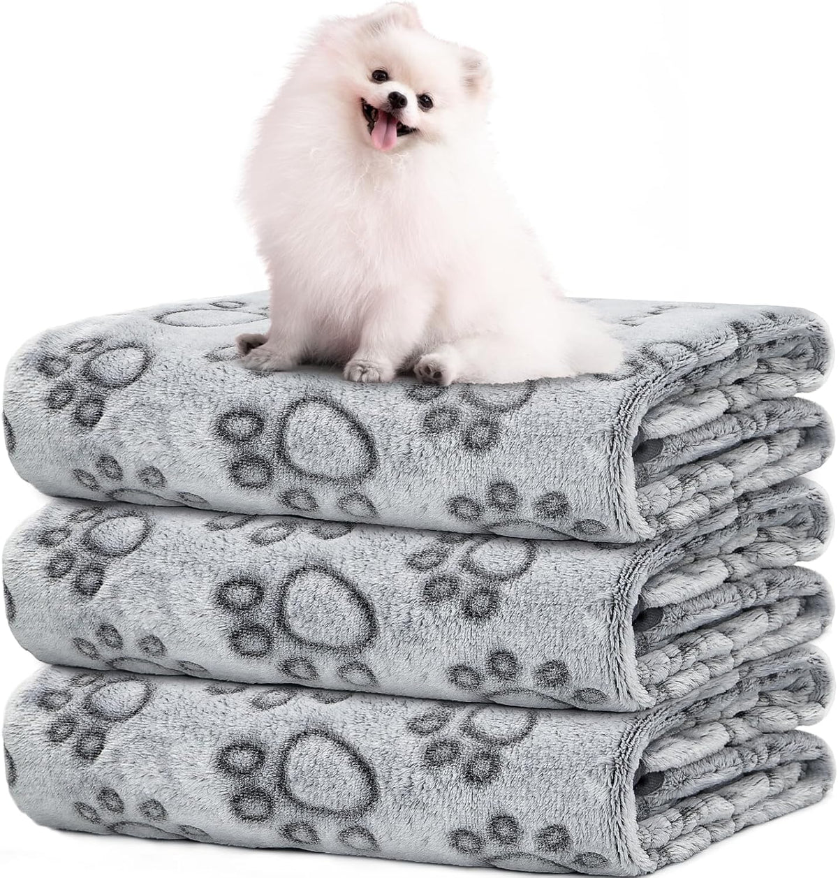 2 Pack Dog Blanket for Small Medium Dogs, Soft Washable Fleece Pet Blankets with Paw Print, Puppy & Cat Blanket for Bed Couch Sofa, 24"x32"