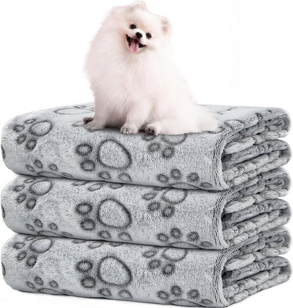 2 Pack Dog Blanket for Small Medium Dogs, Soft Washable Fleece Pet Blankets with Paw Print, Puppy & Cat Blanket for Bed Couch Sofa, 24"x32"
