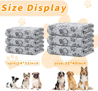 2 Pack Dog Blanket for Small Medium Dogs, Soft Washable Fleece Pet Blankets with Paw Print, Puppy & Cat Blanket for Bed Couch Sofa, 24"x32"