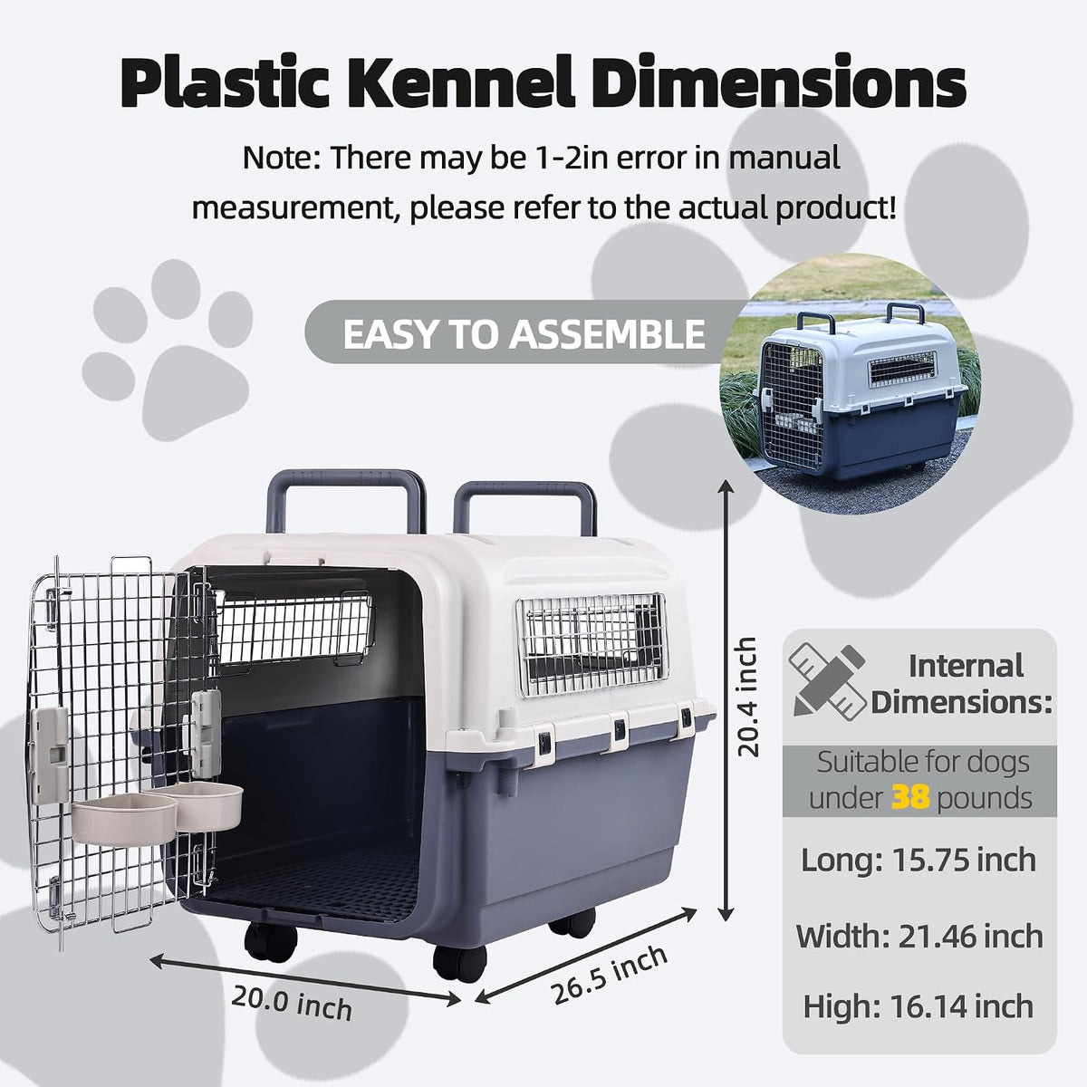 Plastic Kennels, Plastic Dog Crate, Airline Approved Pet Carrier for Dogs and Cats Longer Traveling, M