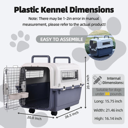 Plastic Kennels, Plastic Dog Crate, Airline Approved Pet Carrier for Dogs and Cats Longer Traveling, M