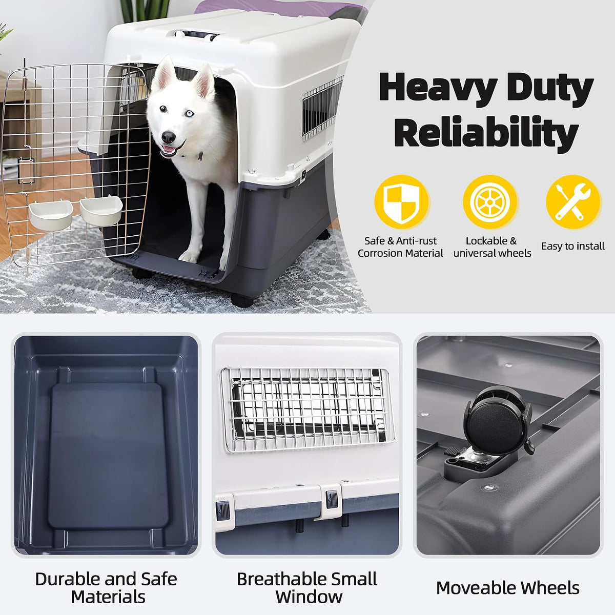 Plastic Kennels, Plastic Dog Crate, Airline Approved Pet Carrier for Dogs and Cats Longer Traveling, M