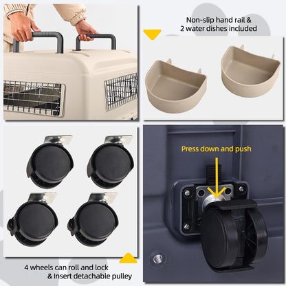 Plastic Kennels, Plastic Dog Crate, Airline Approved Pet Carrier for Dogs and Cats Longer Traveling, M