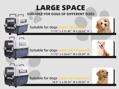 Plastic Kennels, Plastic Dog Crate, Airline Approved Pet Carrier for Dogs and Cats Longer Traveling, M