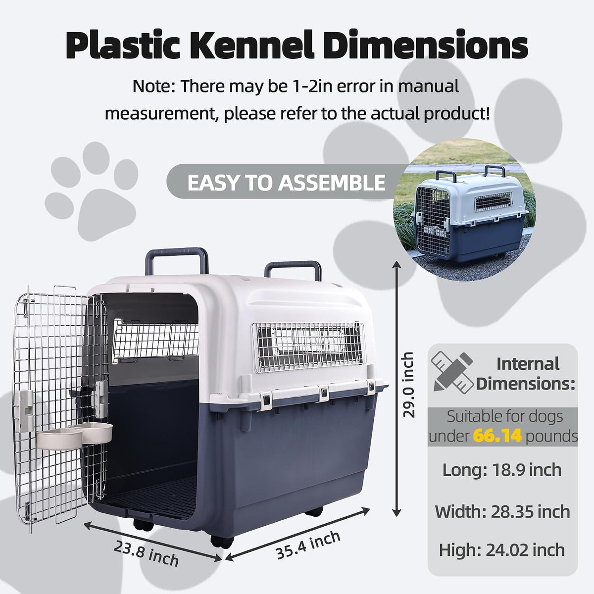 Plastic Kennels, Plastic Dog Crate, Airline Approved Pet Carrier for Dogs and Cats Longer Traveling, M