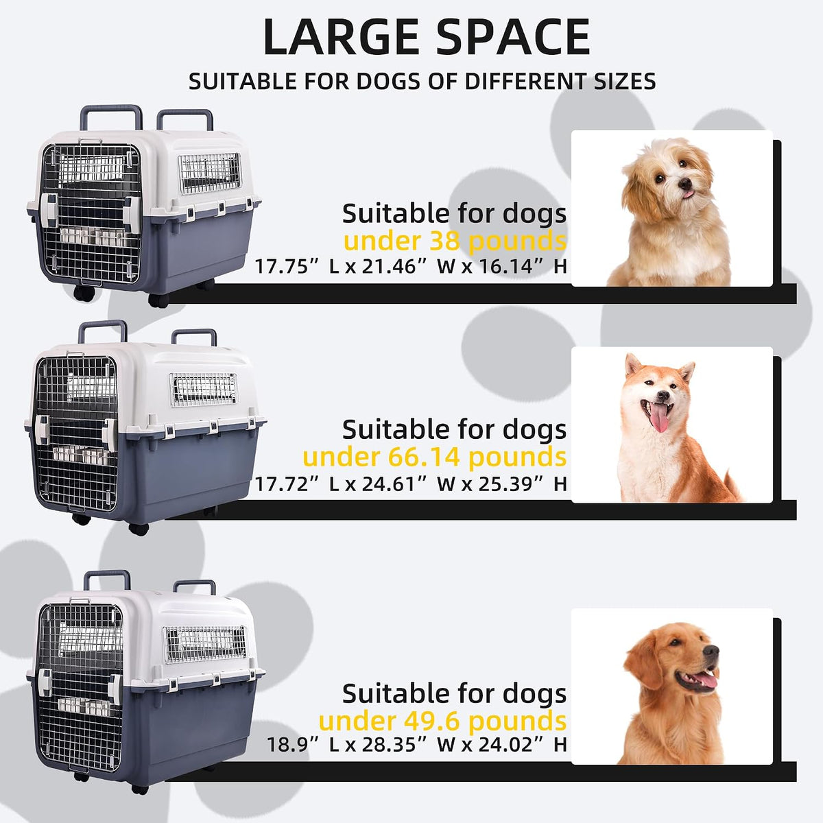 Plastic Kennels, Plastic Dog Crate, Airline Approved Pet Carrier for Dogs and Cats Longer Traveling, M