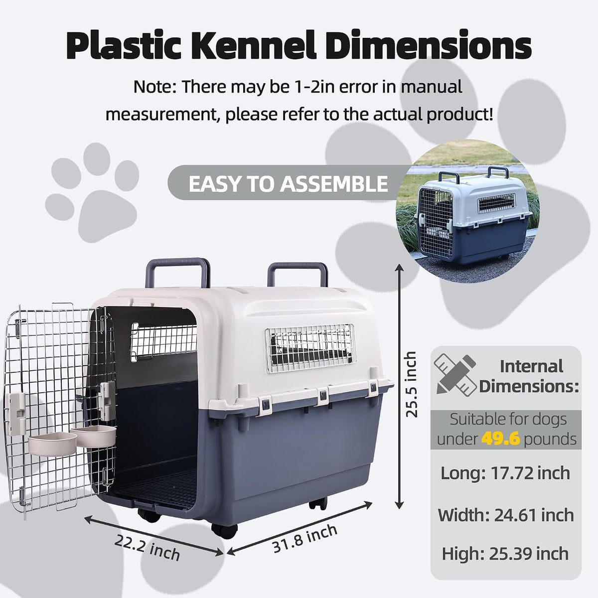 Plastic Kennels, Plastic Dog Crate, Airline Approved Pet Carrier for Dogs and Cats Longer Traveling, M