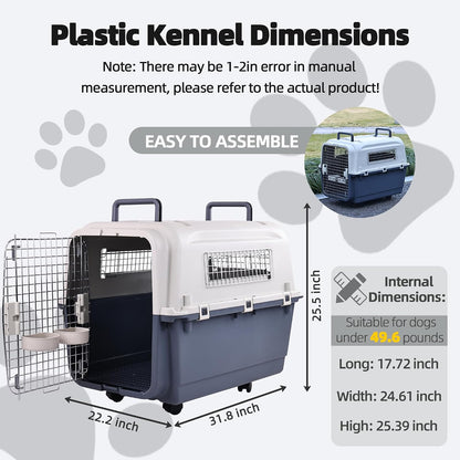 Plastic Kennels, Plastic Dog Crate, Airline Approved Pet Carrier for Dogs and Cats Longer Traveling, M