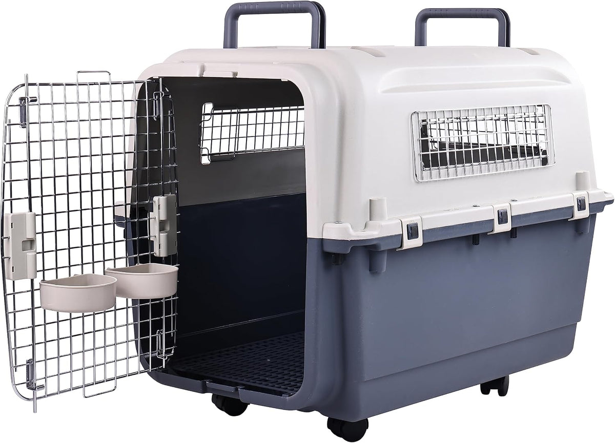 Plastic Kennels, Plastic Dog Crate, Airline Approved Pet Carrier for Dogs and Cats Longer Traveling, M