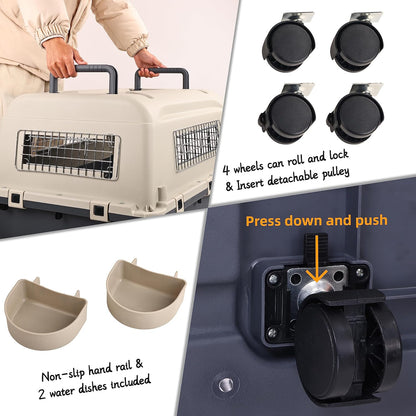 Plastic Kennels, Plastic Dog Crate, Airline Approved Pet Carrier for Dogs and Cats Longer Traveling, M