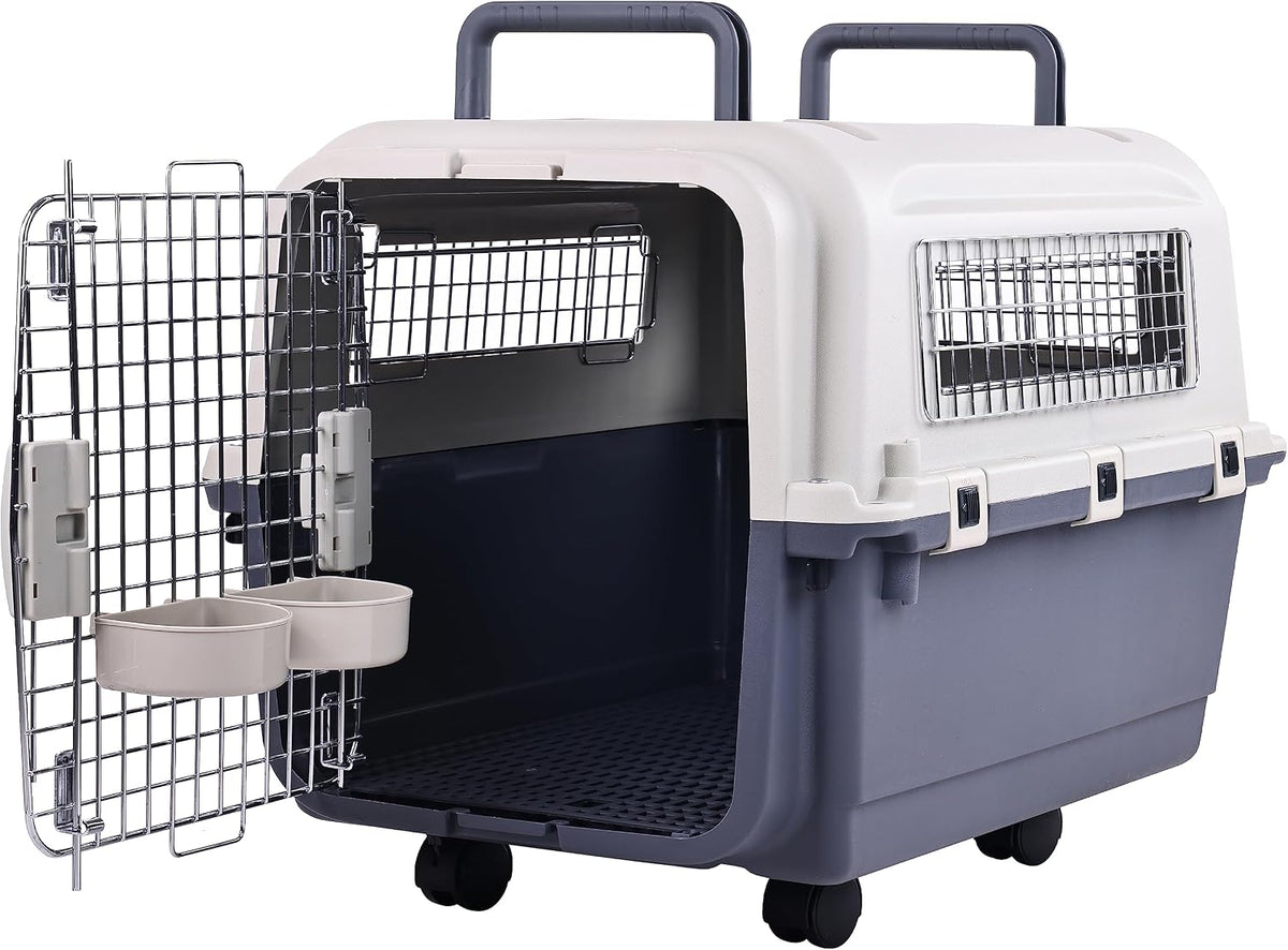Plastic Kennels, Plastic Dog Crate, Airline Approved Pet Carrier for Dogs and Cats Longer Traveling, M