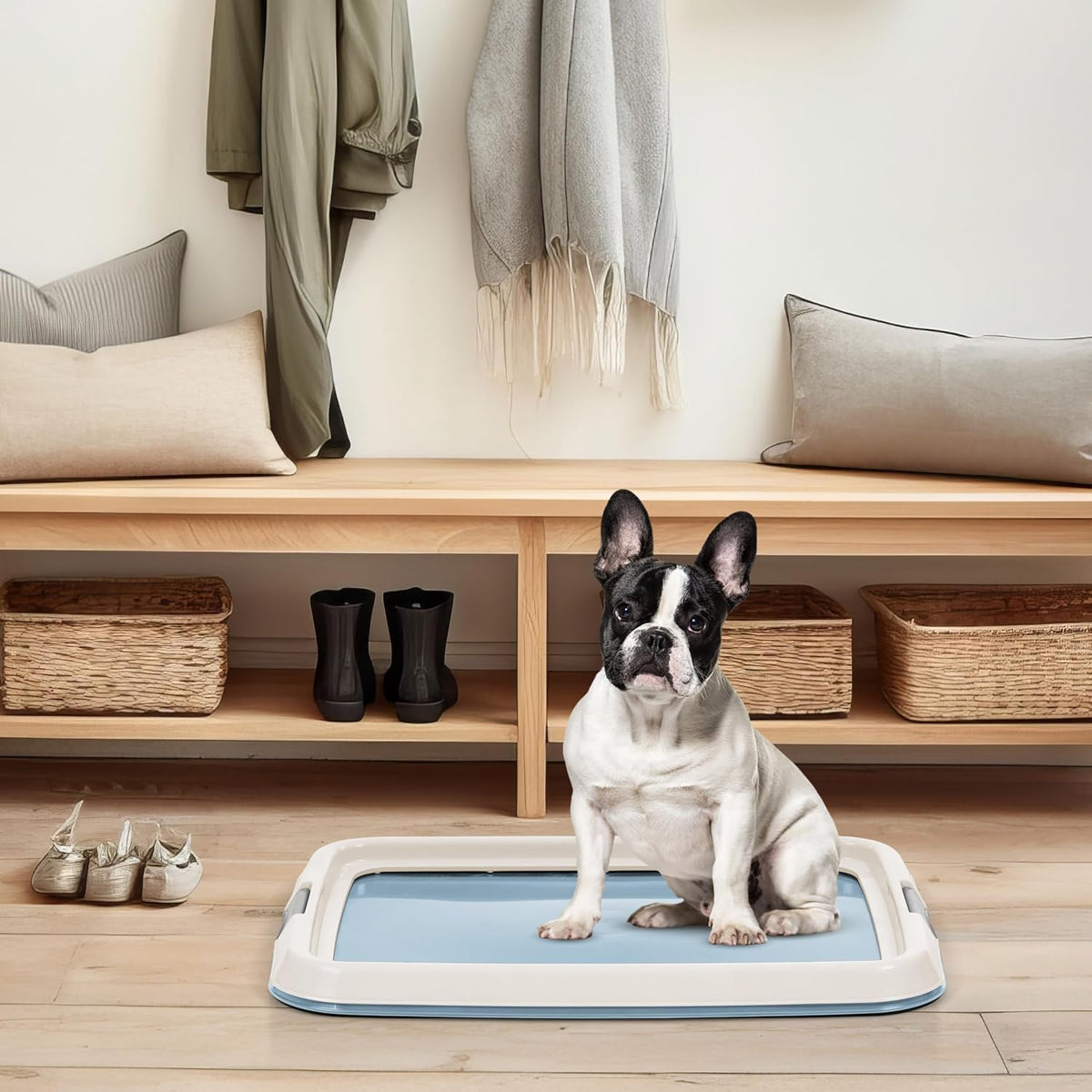 Secure Pee Pad Holder for Regular Sized Dogs, Fits 22"x22" Pad, Gray