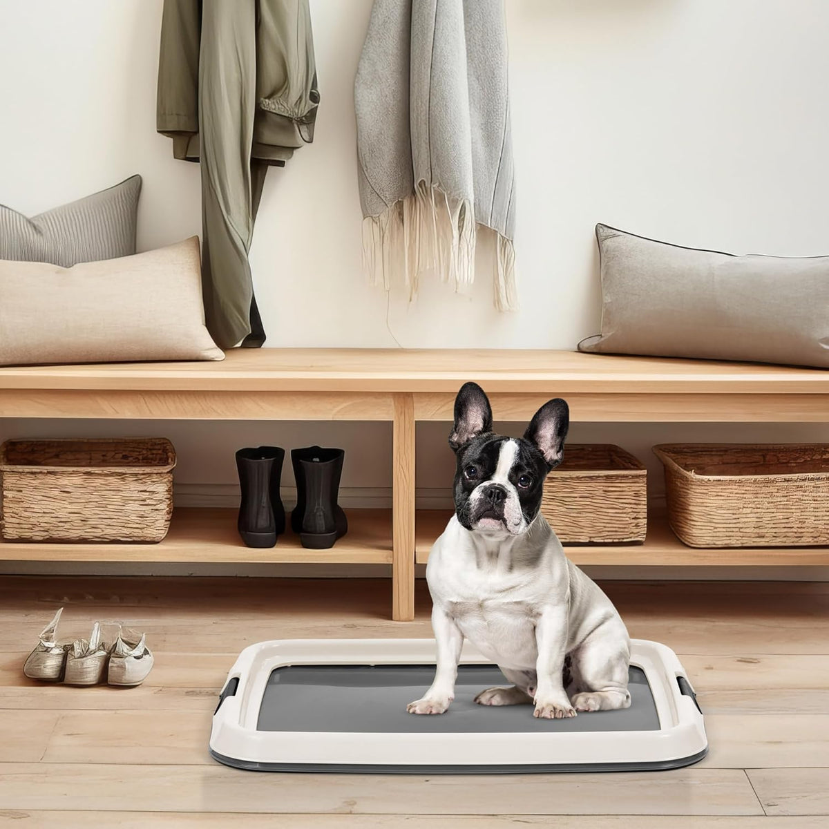 Secure Pee Pad Holder for Regular Sized Dogs, Fits 22"x22" Pad, Gray