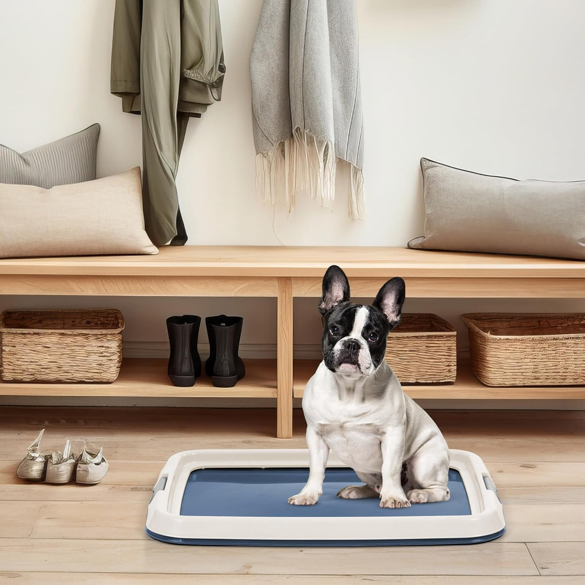 Secure Pee Pad Holder for Regular Sized Dogs, Fits 22"x22" Pad, Gray