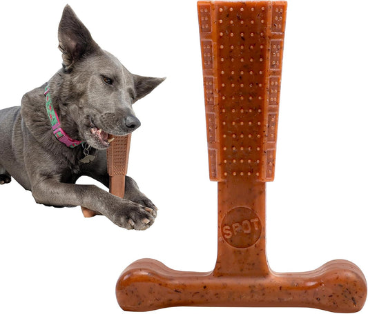 Bam-Bones Plus T Bone – Bamboo Fiber & Nylon Dog Chew Toy for Moderate to Aggressive Chewers, Durable Long Lasting & Non-Splintering, Beef Flavor Toy for Adult Dogs & Puppies Under 60 lbs, 6 in