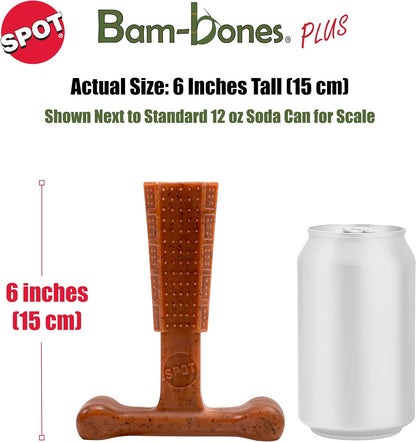 Bam-Bones Plus T Bone – Bamboo Fiber & Nylon Dog Chew Toy for Moderate to Aggressive Chewers, Durable Long Lasting & Non-Splintering, Beef Flavor Toy for Adult Dogs & Puppies Under 60 lbs, 6 in