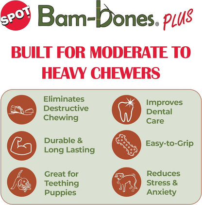 Bam-Bones Plus T Bone – Bamboo Fiber & Nylon Dog Chew Toy for Moderate to Aggressive Chewers, Durable Long Lasting & Non-Splintering, Beef Flavor Toy for Adult Dogs & Puppies Under 60 lbs, 6 in