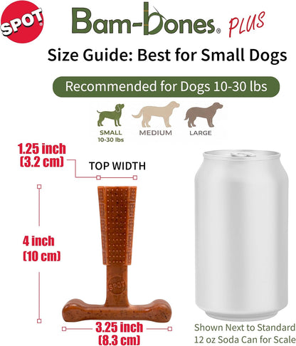 Bam-Bones Plus T Bone – Bamboo Fiber & Nylon Dog Chew Toy for Moderate to Aggressive Chewers, Durable Long Lasting & Non-Splintering, Beef Flavor Toy for Adult Dogs & Puppies Under 60 lbs, 6 in