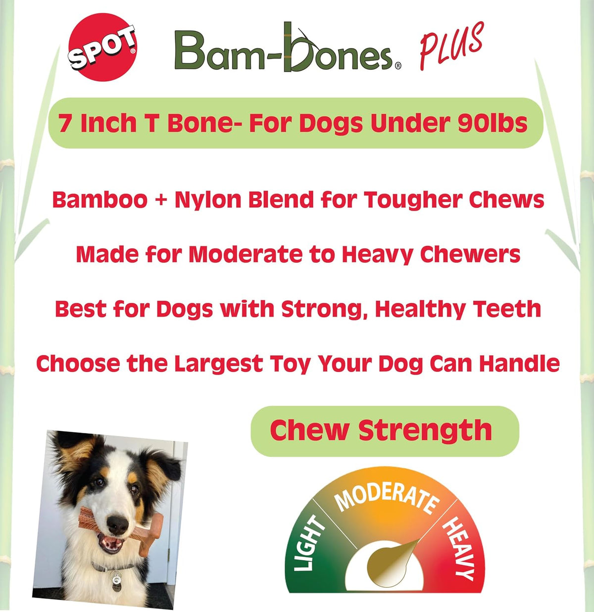 Bam-Bones Plus T Bone – Bamboo Fiber & Nylon Dog Chew Toy for Moderate to Aggressive Chewers, Durable Long Lasting & Non-Splintering, Beef Flavor Toy for Adult Dogs & Puppies Under 60 lbs, 6 in